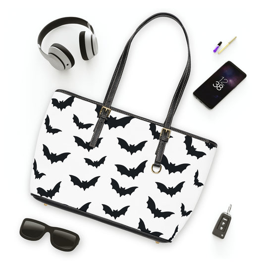 Gothic Baddie Bat Print PU Leather Tote Shoulder Bag, Goth, Spooky Vibes