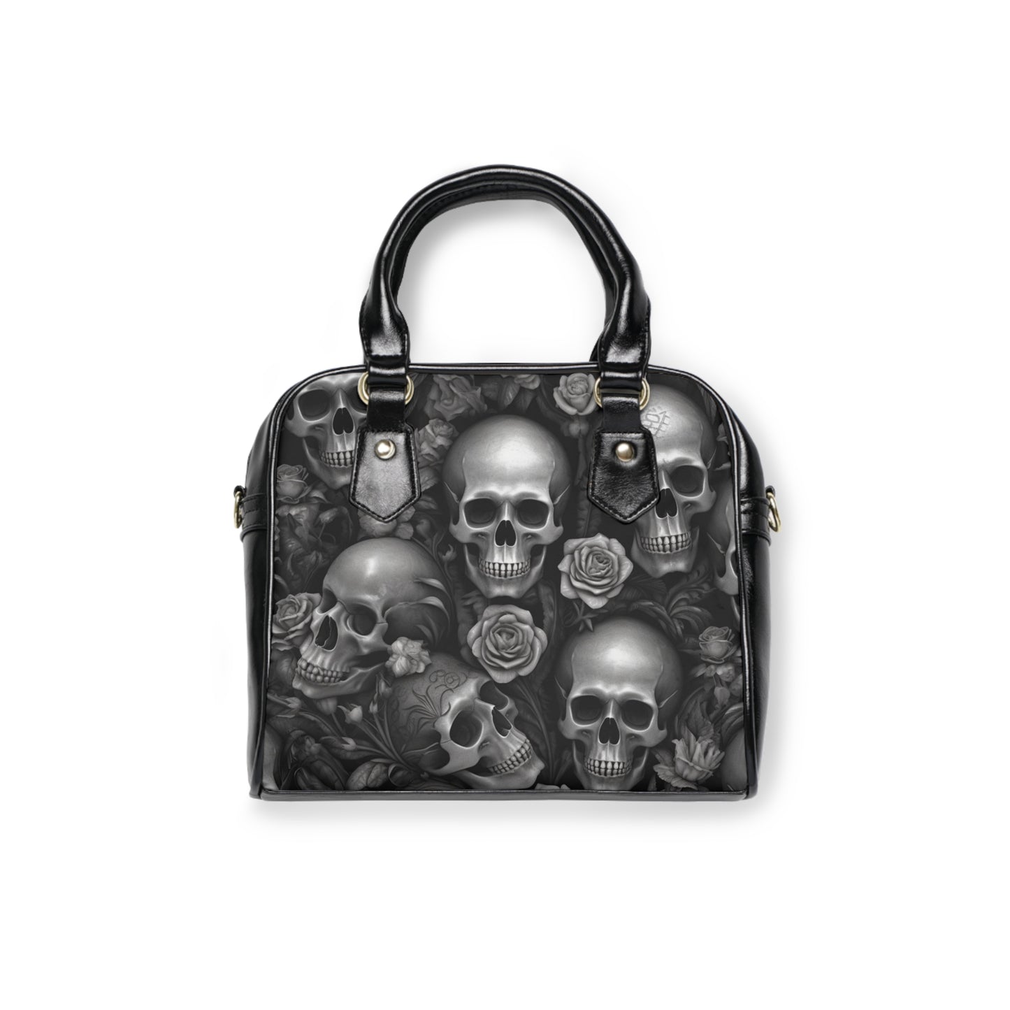 Gothic Skull and Rose Shoulder Handbag Crossbody Purse