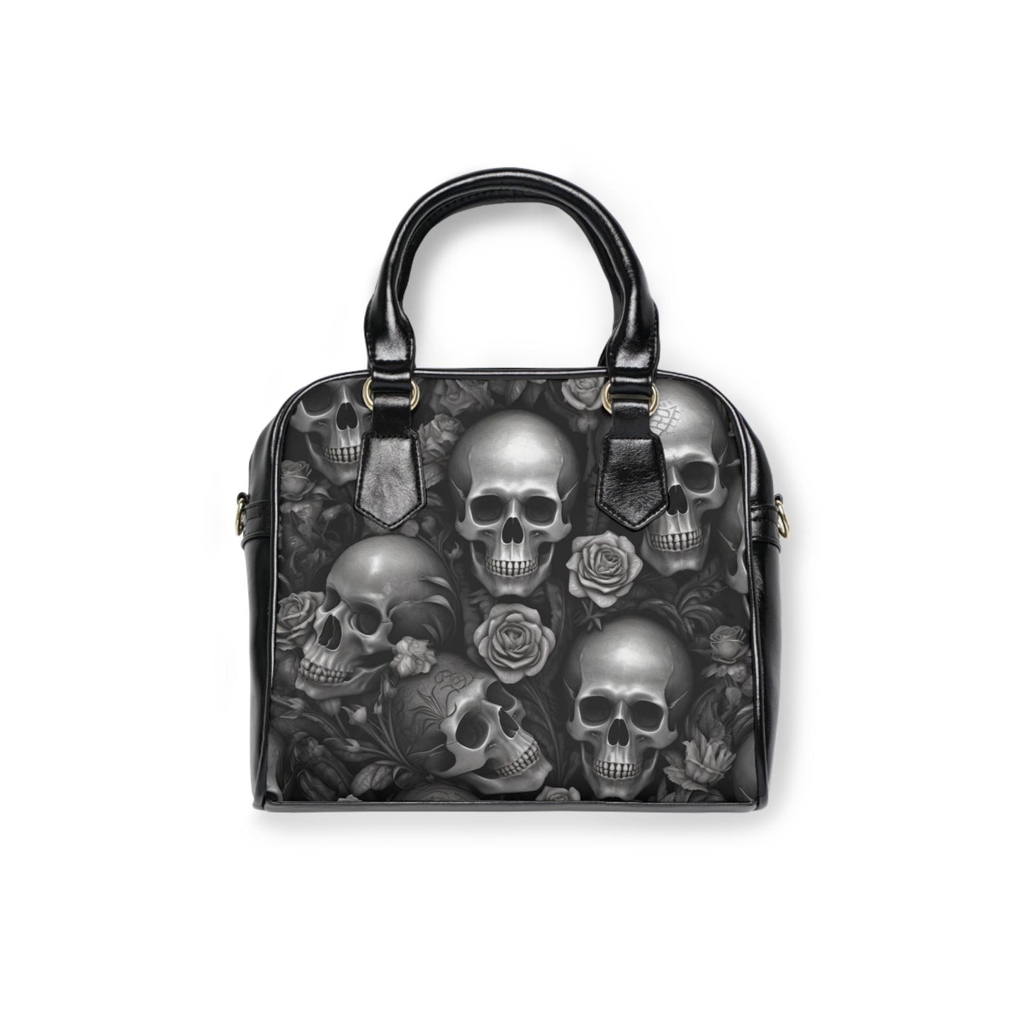 Gothic Skull and Rose Shoulder Handbag Crossbody Purse