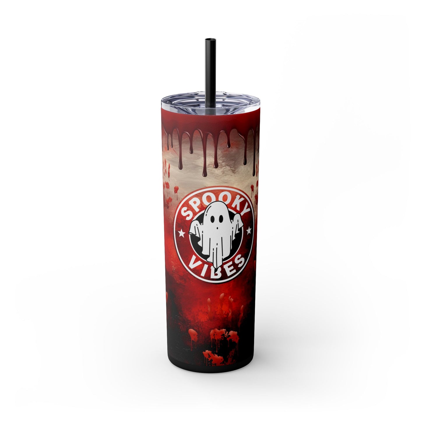 Spooky Vibes Blood Drip Tumbler 20oz Skinny Cup, Insulated Straw Cup