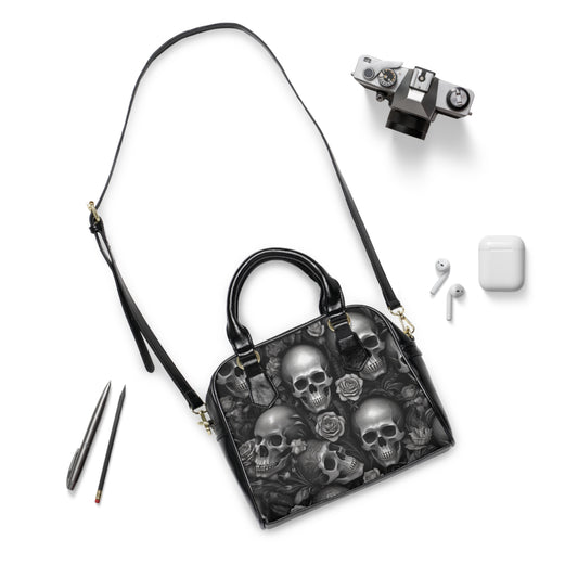 Gothic Skull and Rose Shoulder Handbag Crossbody Purse