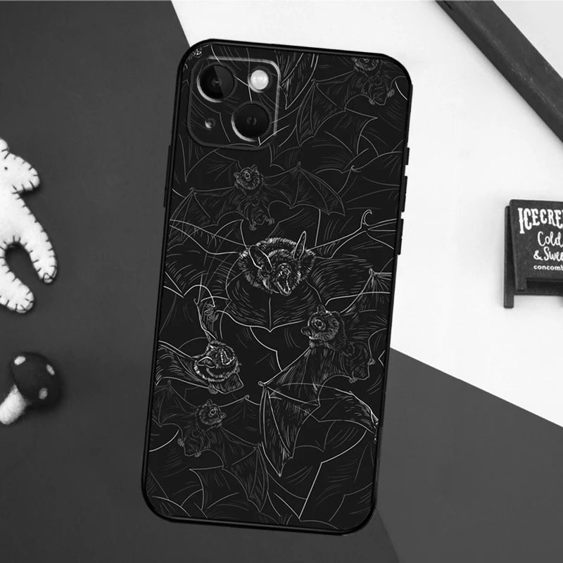 Bat Gothic Phone Case For iPhone 16 15 14 13 12 11 Pro Max XS X XR 7 8 14 16 15 Plus Cover