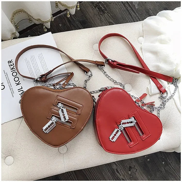 Heart Blade Zipper Chain Crossbody