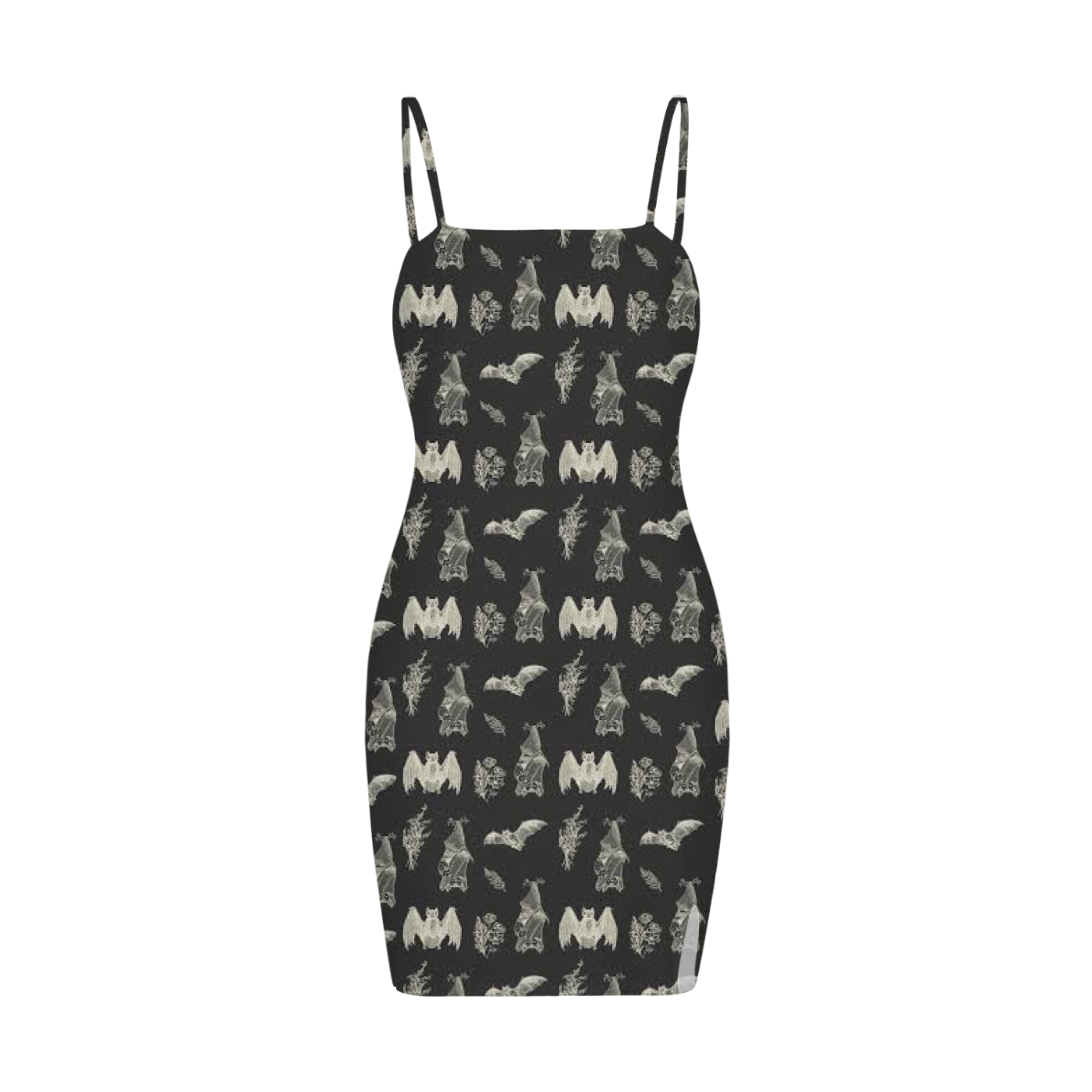 Gothic Bat Print Split Slide Cami Dress